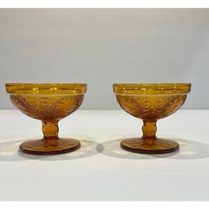 Indiana Glass Tiara Sandwich Pattern Amber Sherbert/Champagne glasses (set of 2)
